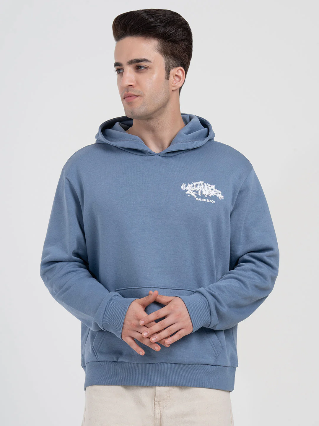 Slate Blue Graphic Winter Hoodie for Men | Casual Winter Comfort - Image 2