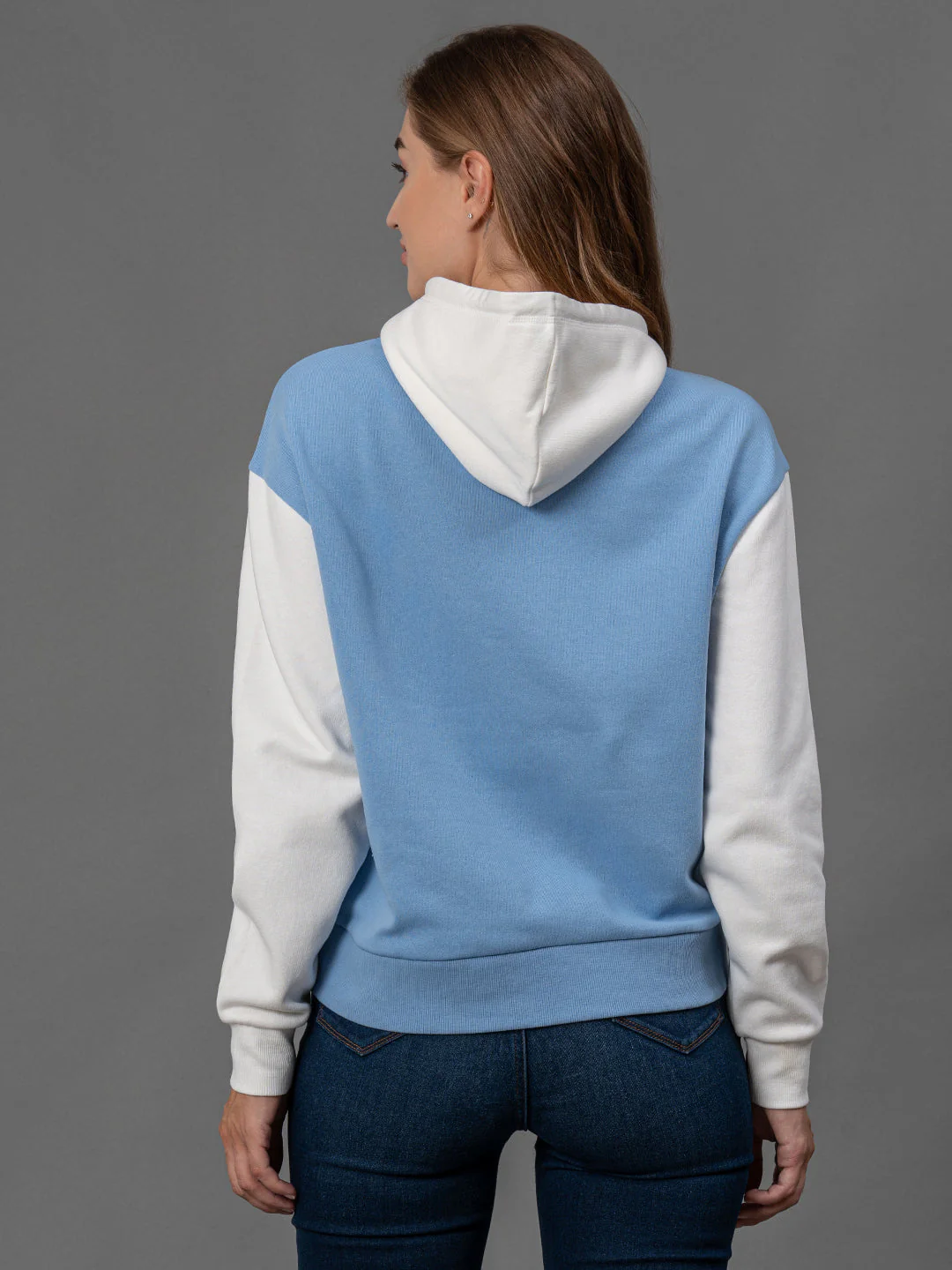 Slate Blue Printed Cotton Poly Fleece Women's Full Sleeve Hoodie - Image 3