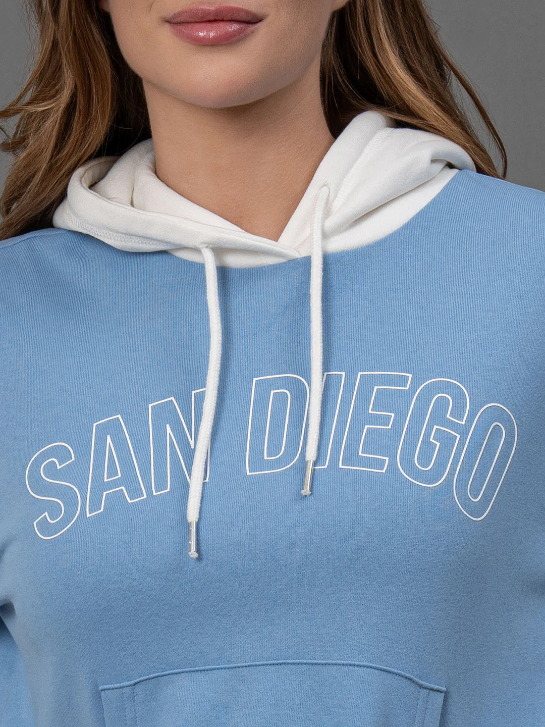 Slate Blue Printed Cotton Poly Fleece Women's Full Sleeve Hoodie - Image 4