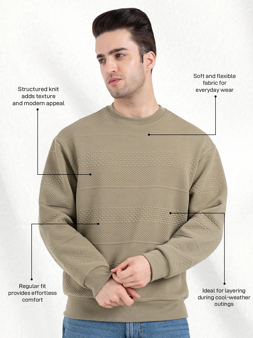 Slate Olive Structured Sweatshirt for Men | Minimalist Comfort for Everyday Wear - Image 2