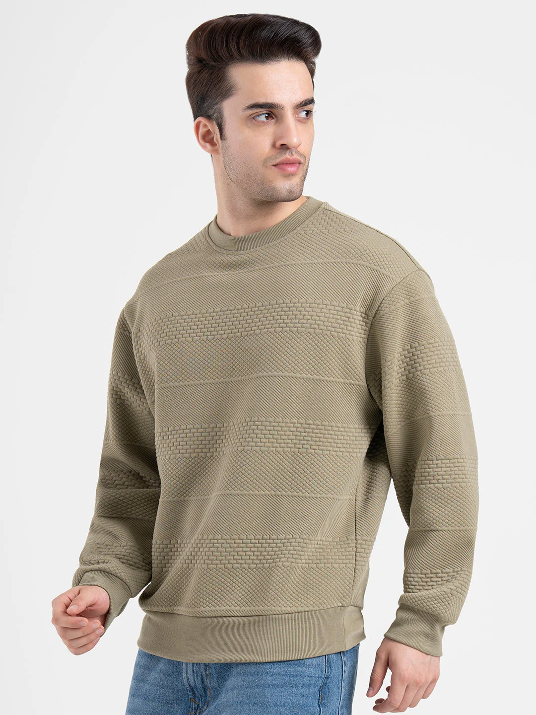 Slate Olive Structured Sweatshirt for Men | Minimalist Comfort for Everyday Wear - Image 4