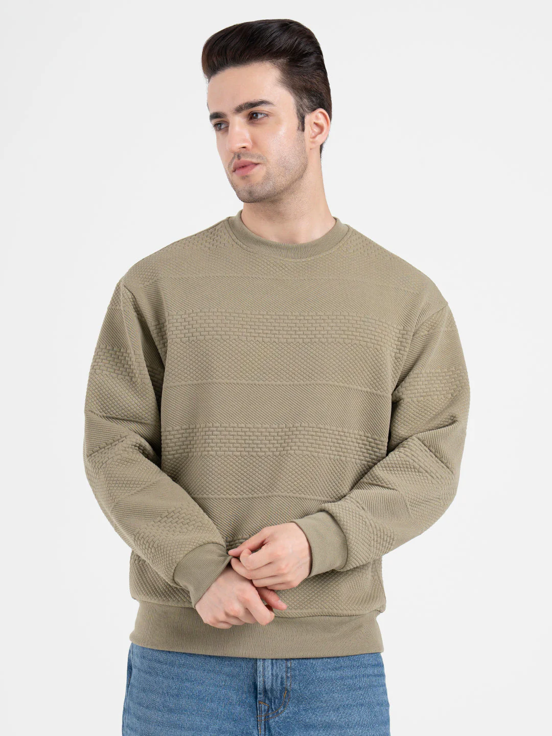 Slate Olive Structured Sweatshirt for Men | Minimalist Comfort for Everyday Wear - Image 5