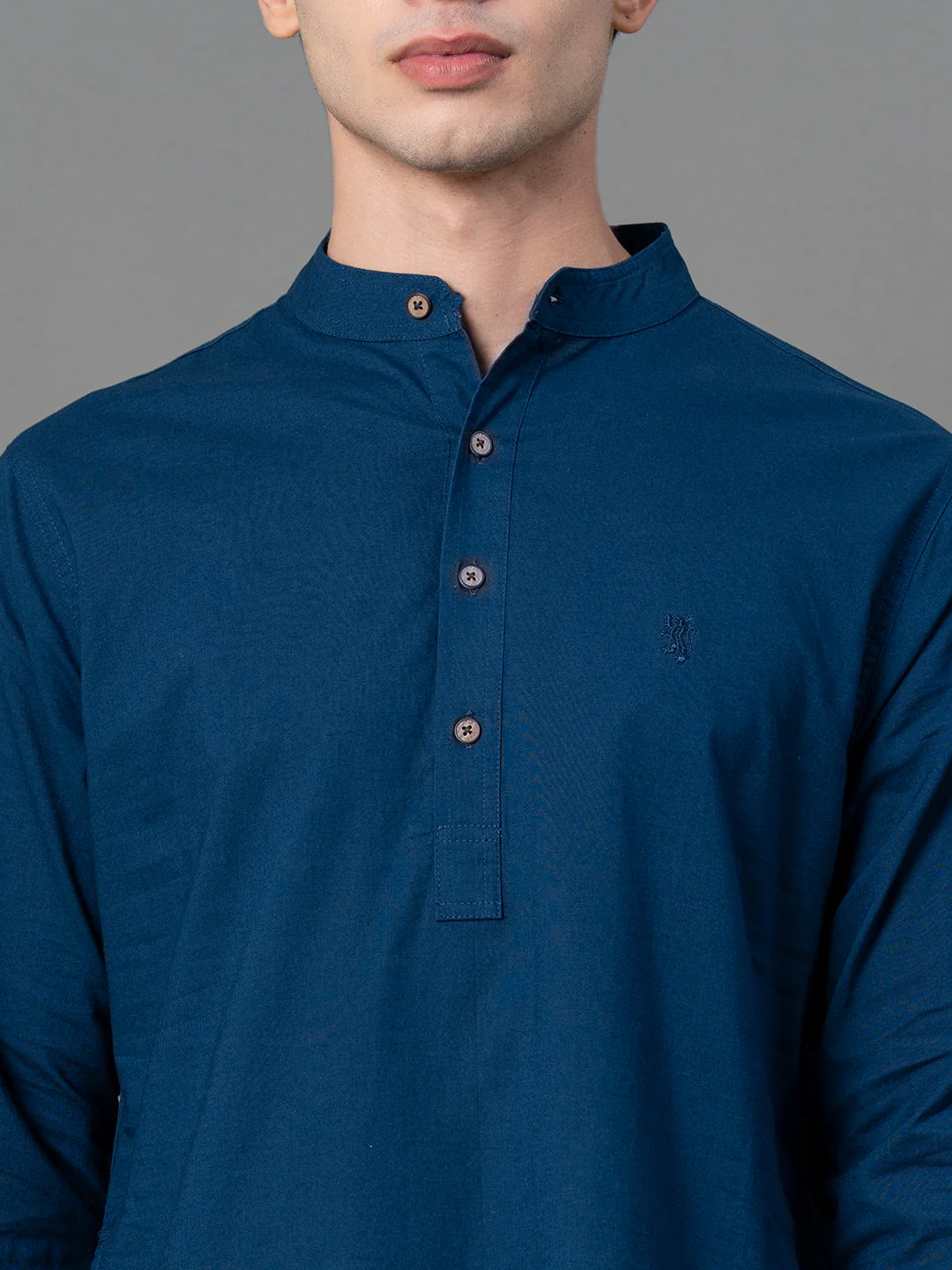 Solid Blue Mid-Length Kurta for Men - Image 4