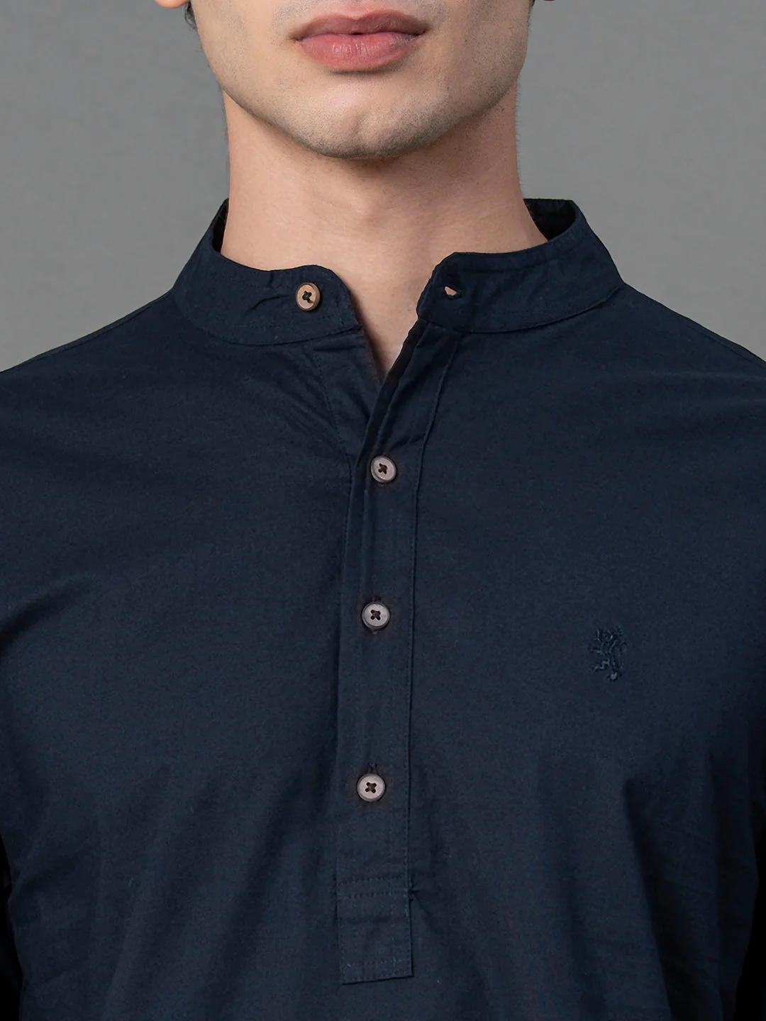 Solid Navy Mid-Length Kurta for Men - Image 4