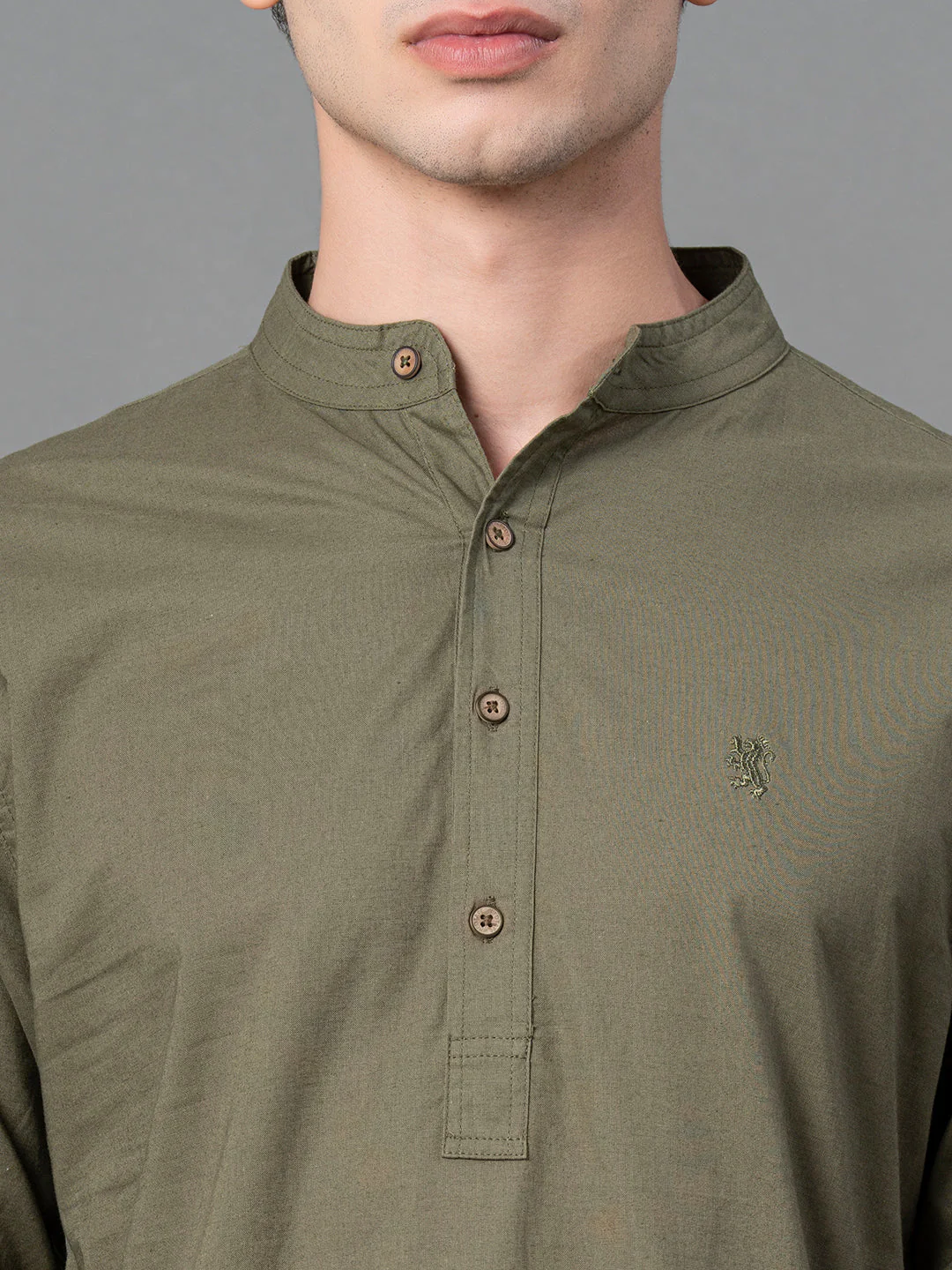 Solid Olive Mid-Length Kurta for Men - Image 4