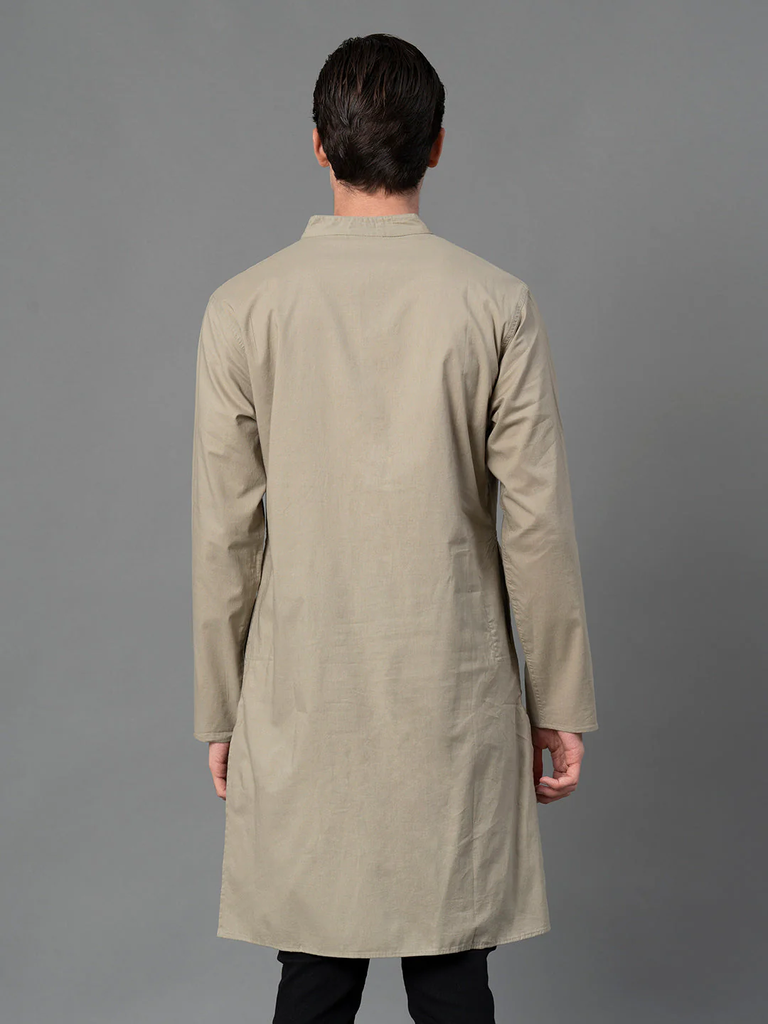 Solid Pastel Green Mid-Length Kurta for Men - Image 3