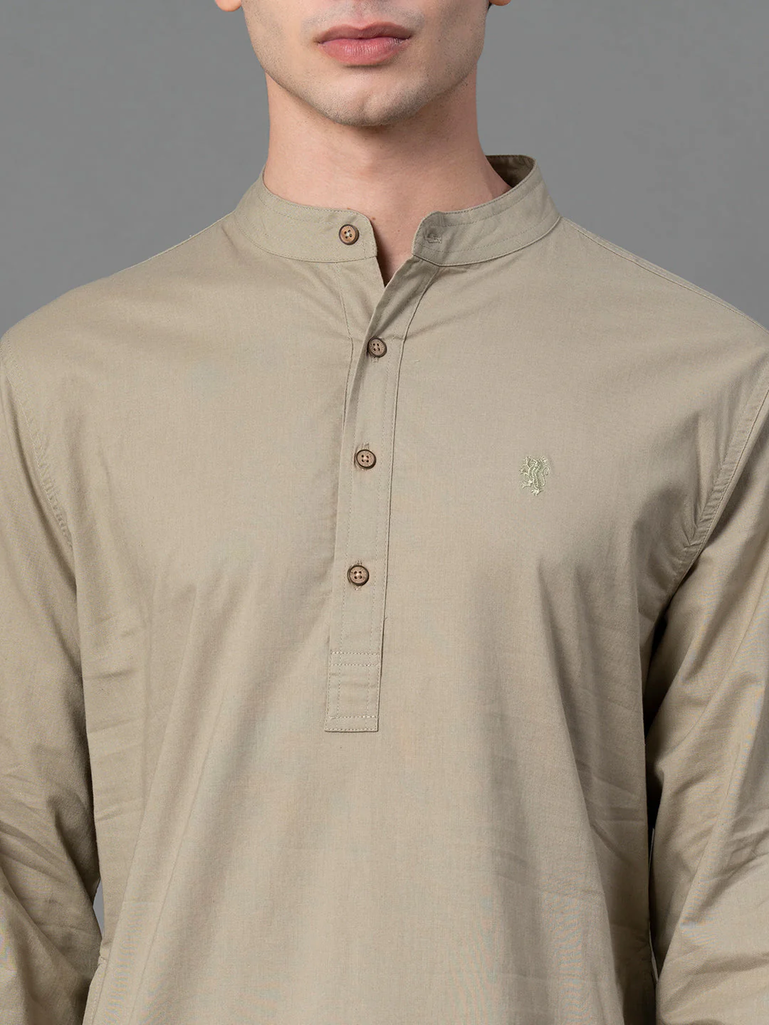 Solid Pastel Green Mid-Length Kurta for Men - Image 4