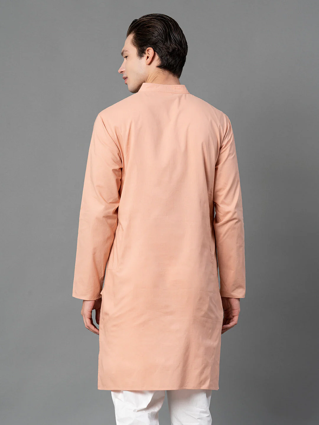 Solid Peach Mid-Length Kurta for Men - Image 3