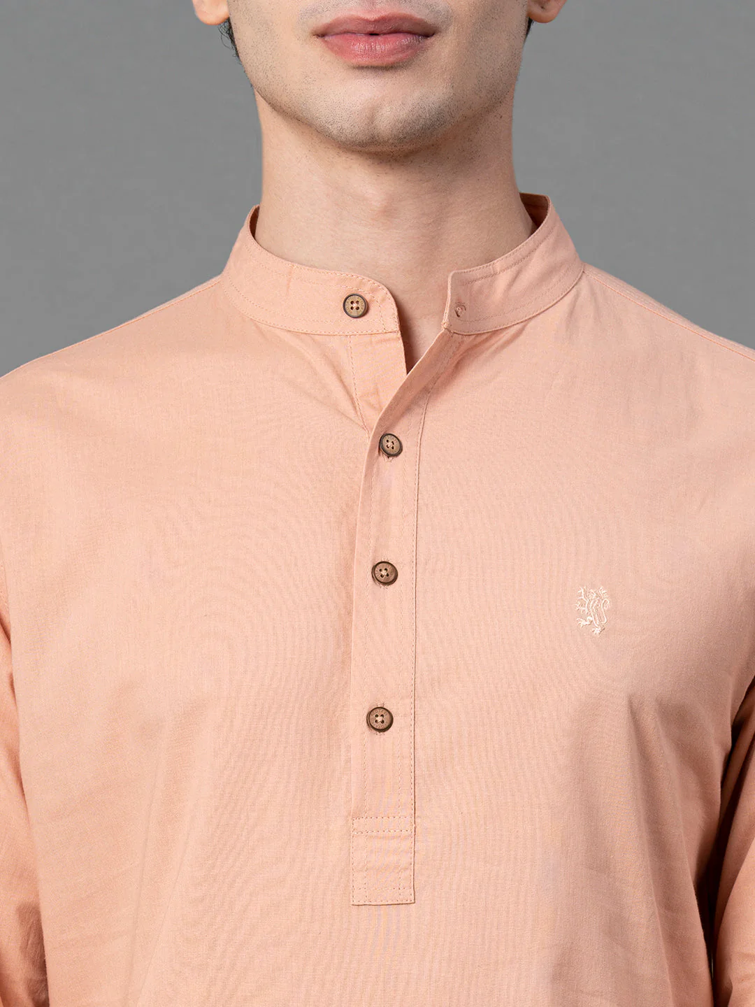 Solid Peach Mid-Length Kurta for Men - Image 4