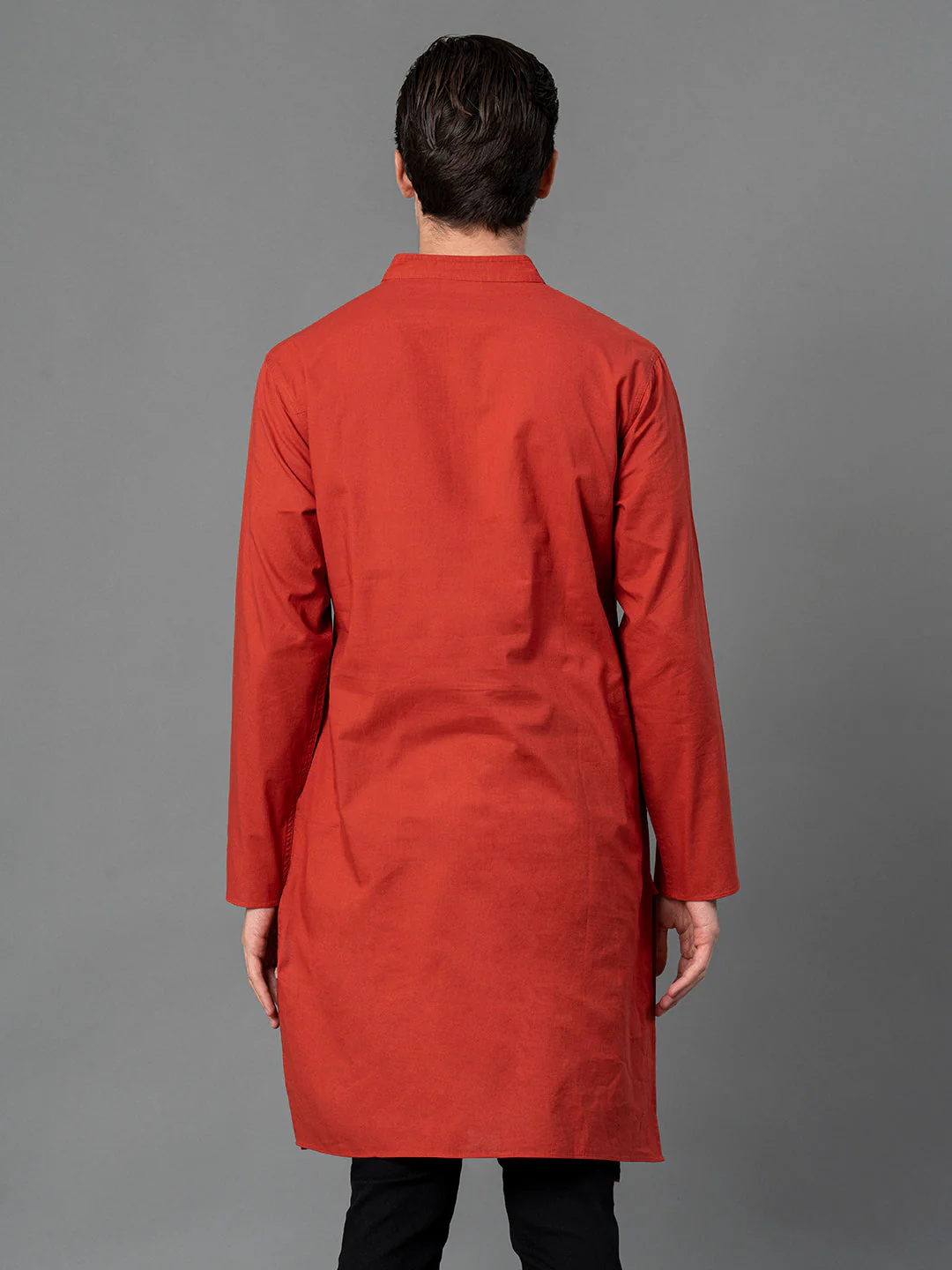 Solid Red Mid-Length Kurta for Men - Image 3