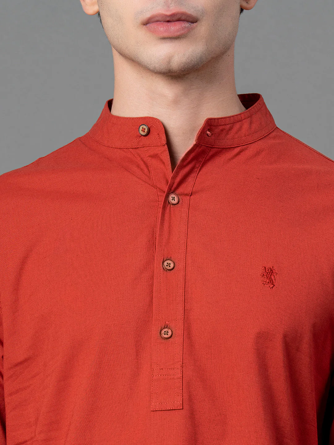Solid Red Mid-Length Kurta for Men - Image 4
