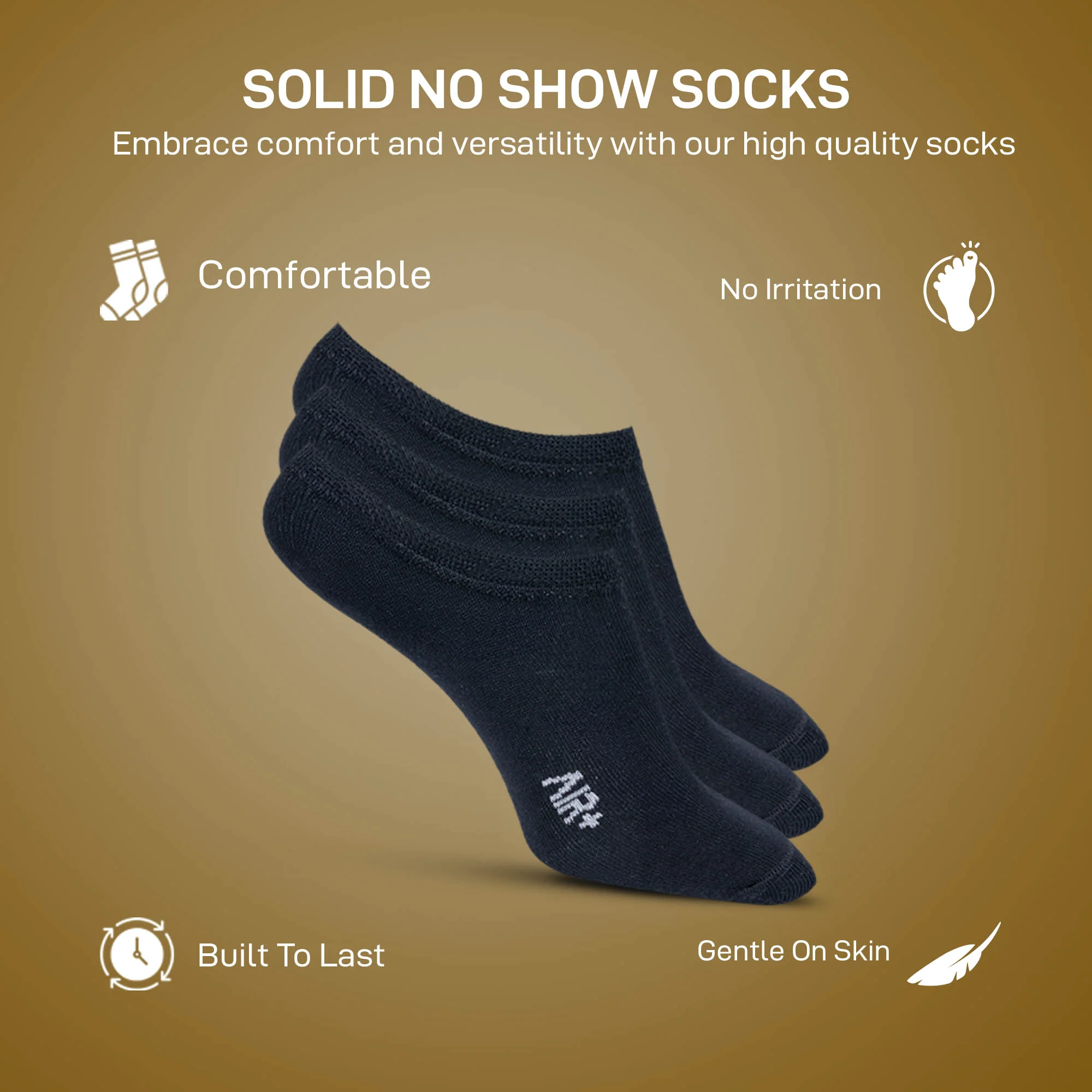 Solid No Show Socks for Men Pack of 3 Pairs - Image 2