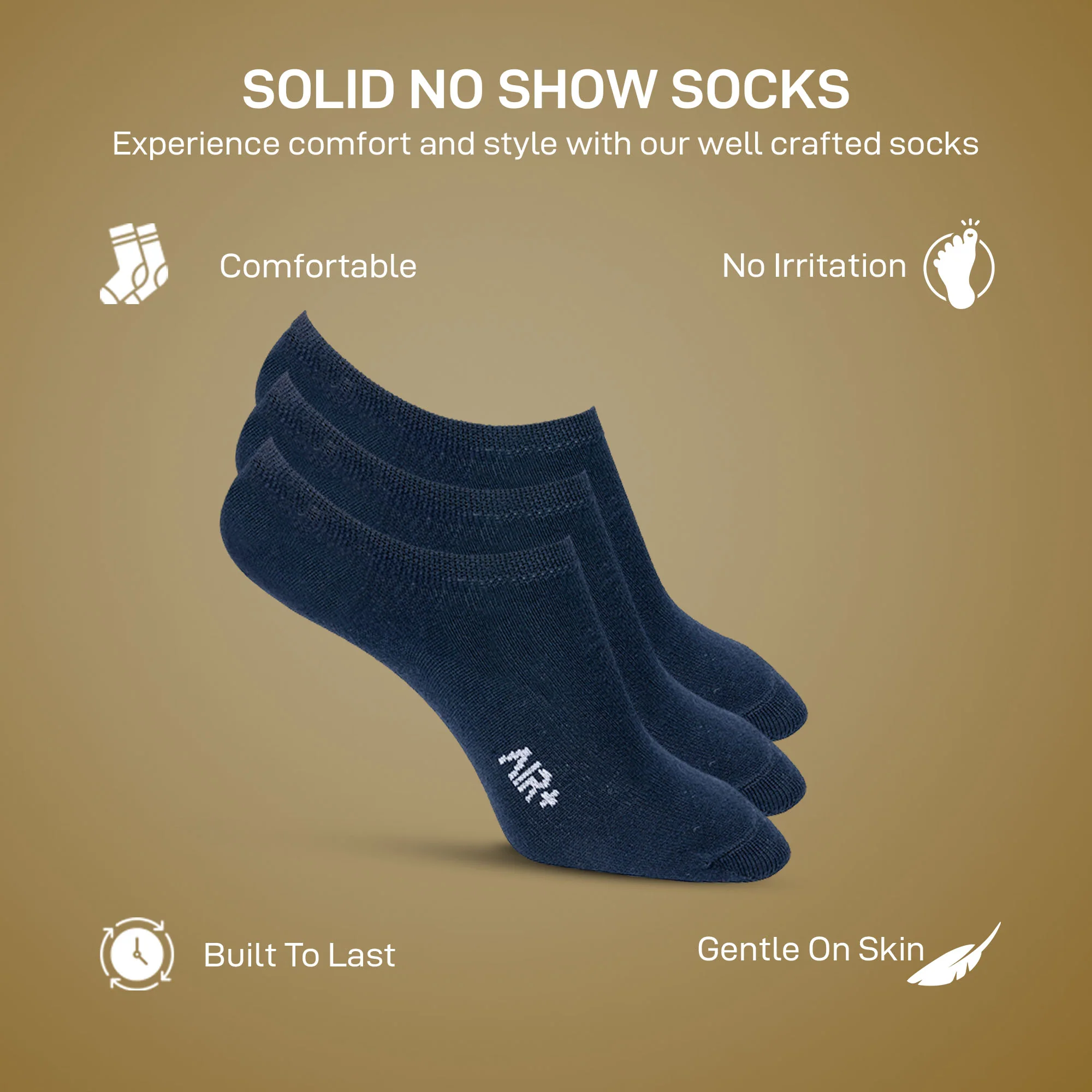 Solid No Show Socks for Men Pack of 3 Pairs - Image 2