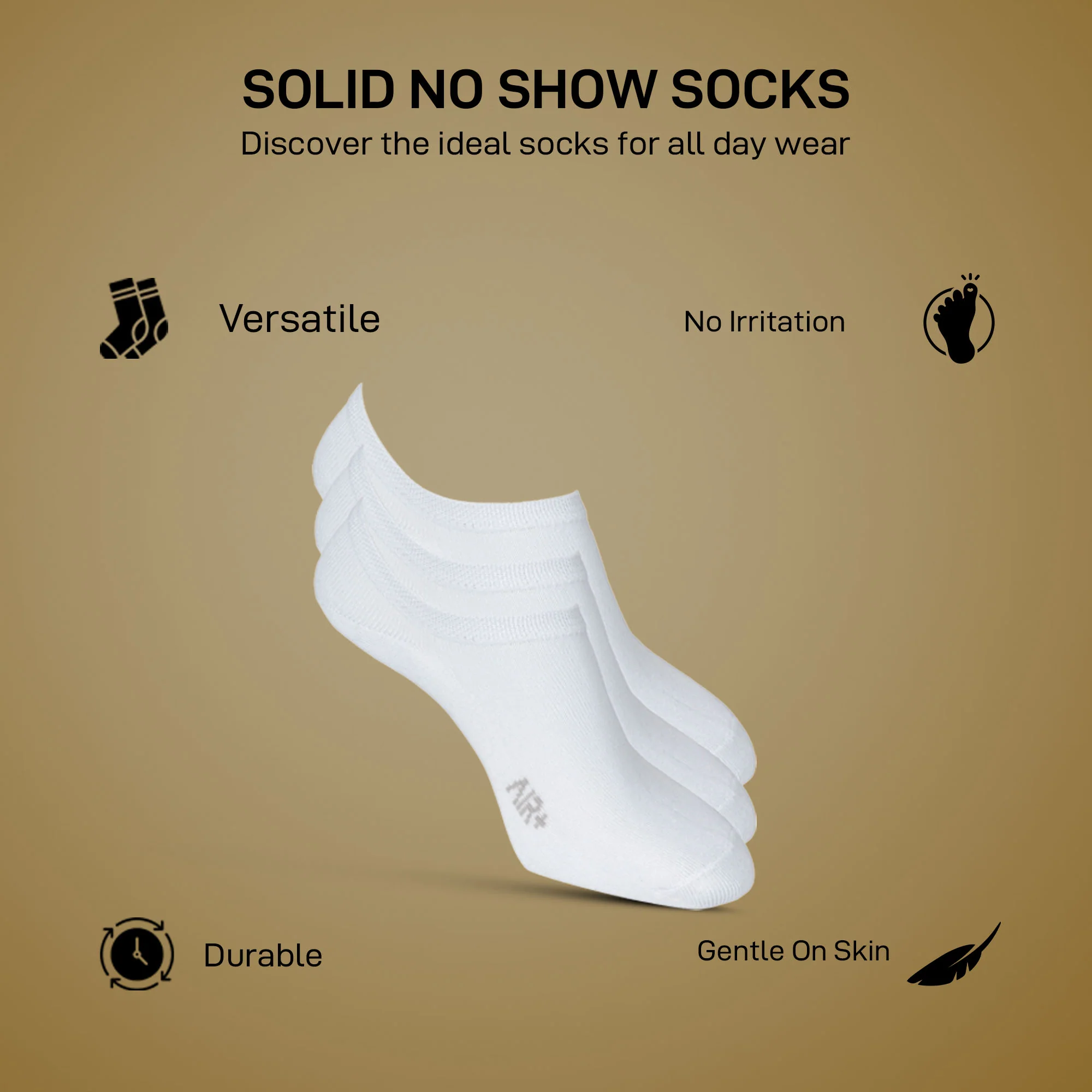 Solid No Show Socks for Men Pack of 3 Pairs - Image 2