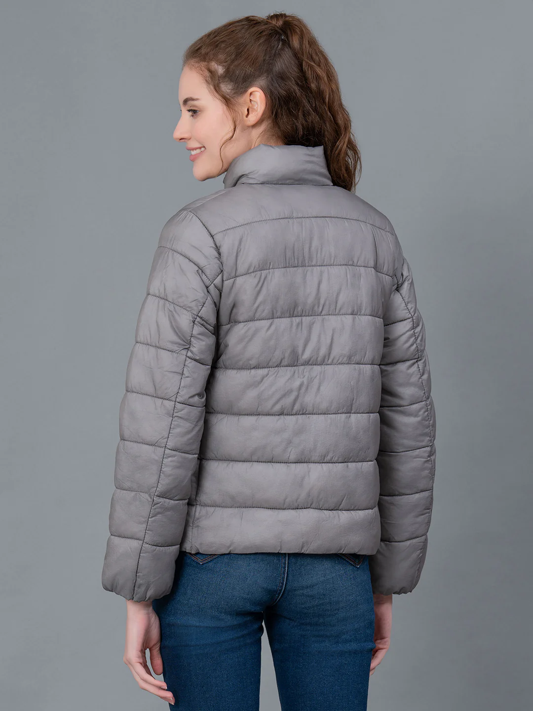 Space Grey Solid Nylon Women's Jacket - Image 3