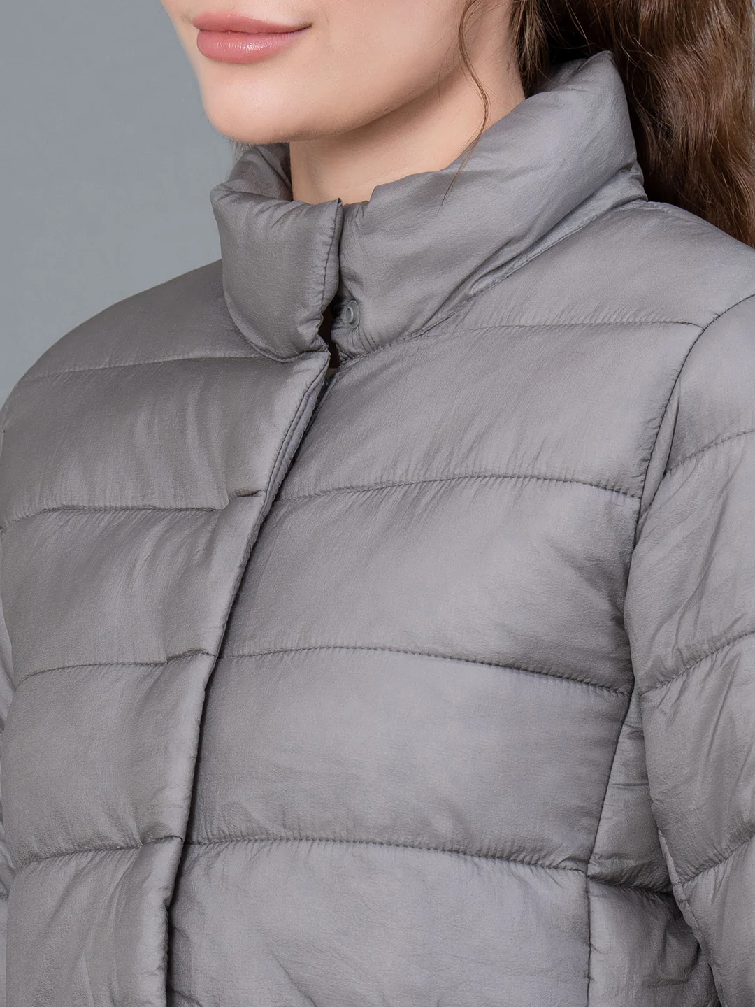 Space Grey Solid Nylon Women's Jacket - Image 4