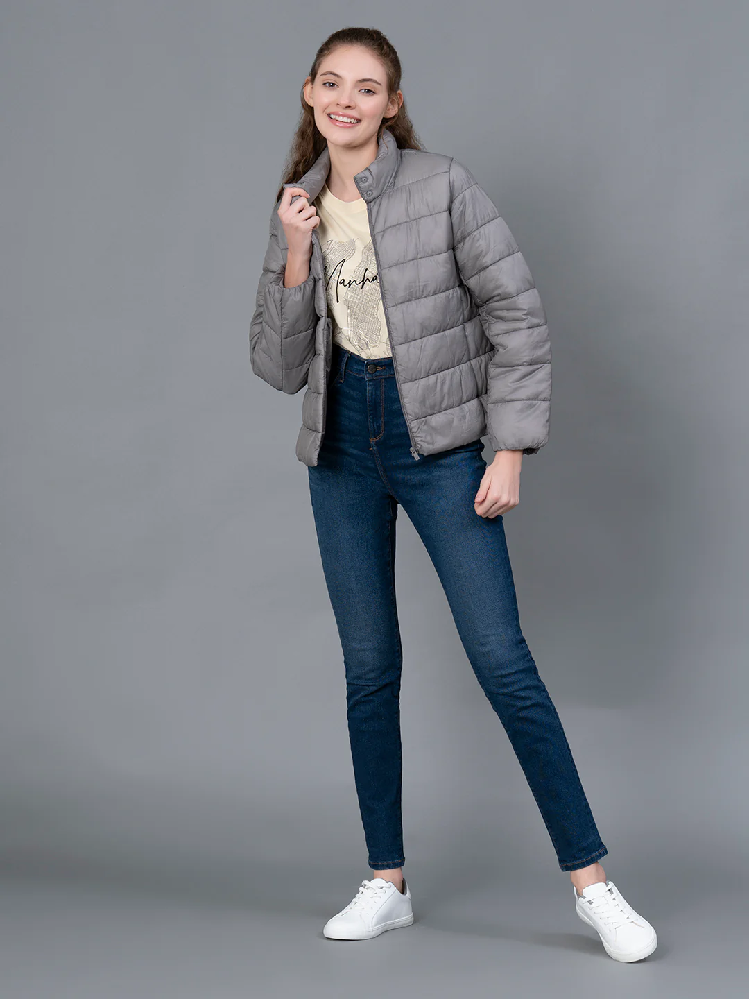 Space Grey Solid Nylon Women's Jacket - Image 5
