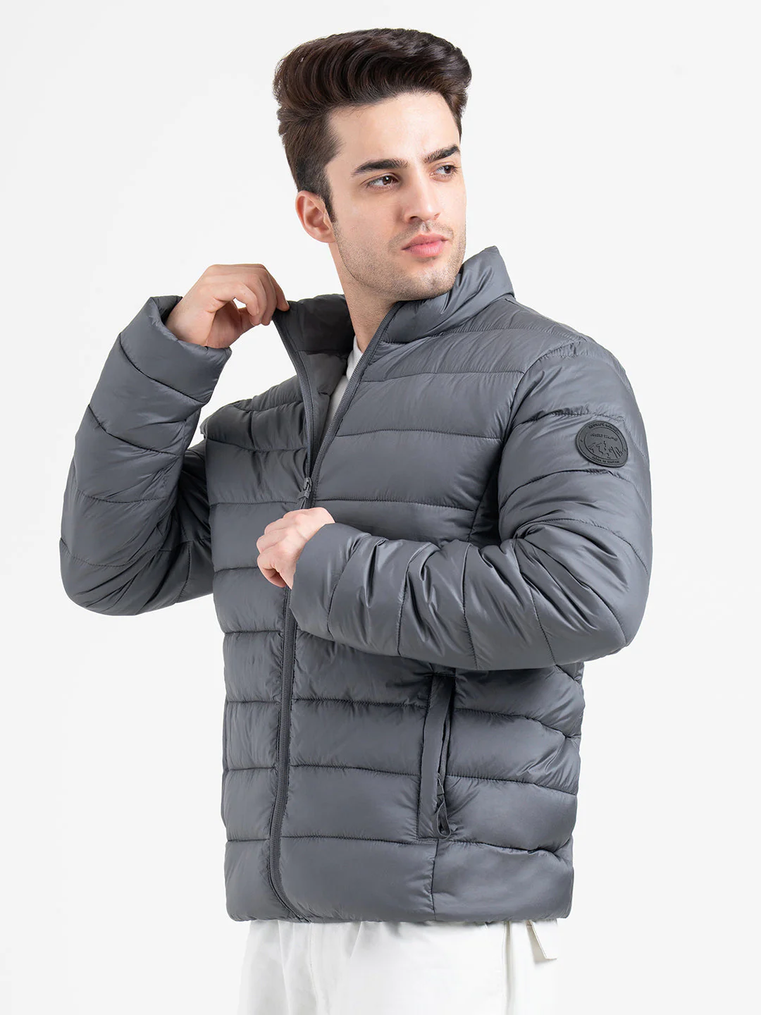 Stone Grey Puffer Heatseal Jacket | Full-Sleeve ,Straight Quilted - Image 3
