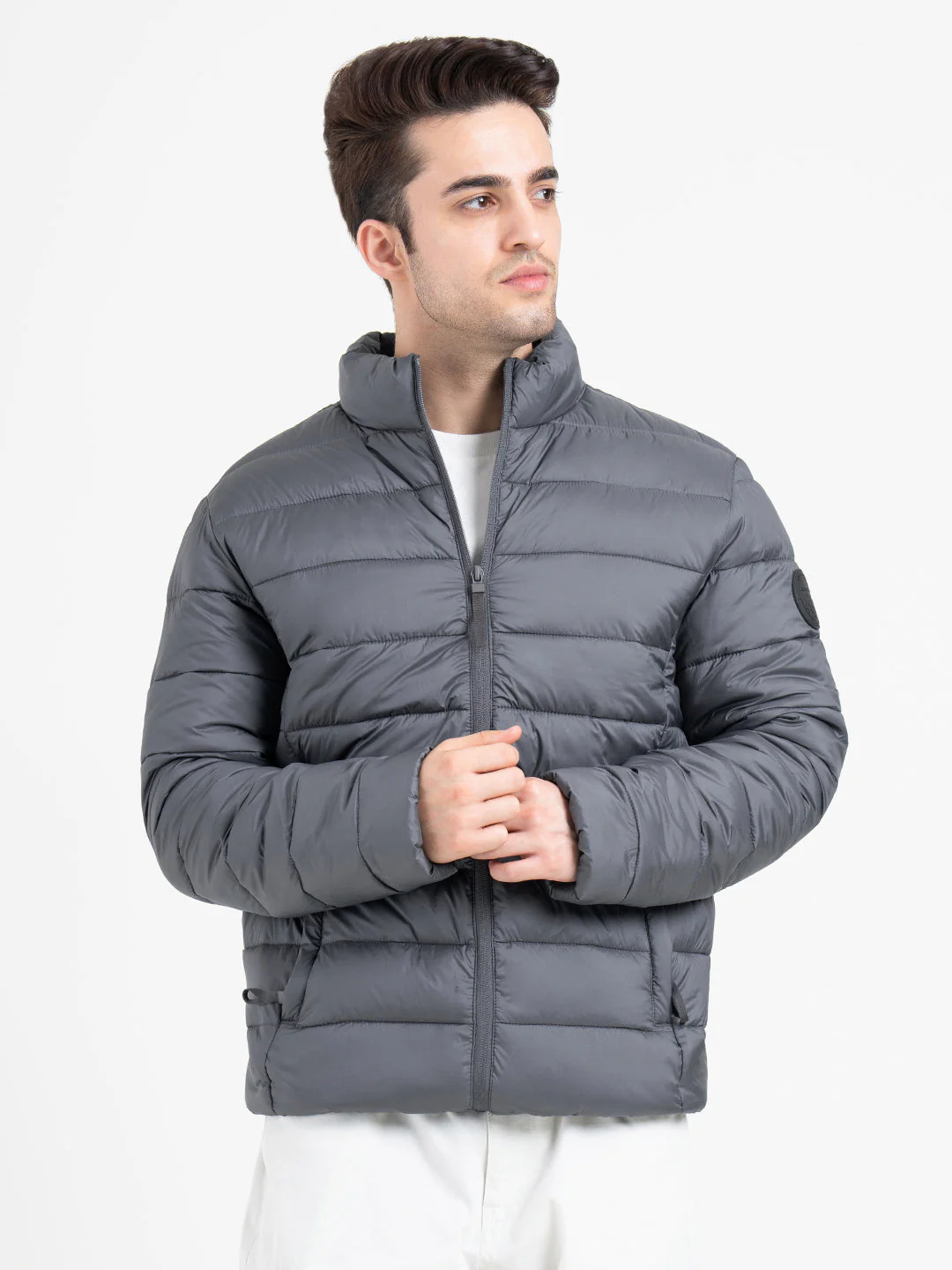 Stone Grey Puffer Heatseal Jacket | Full-Sleeve ,Straight Quilted - Image 5