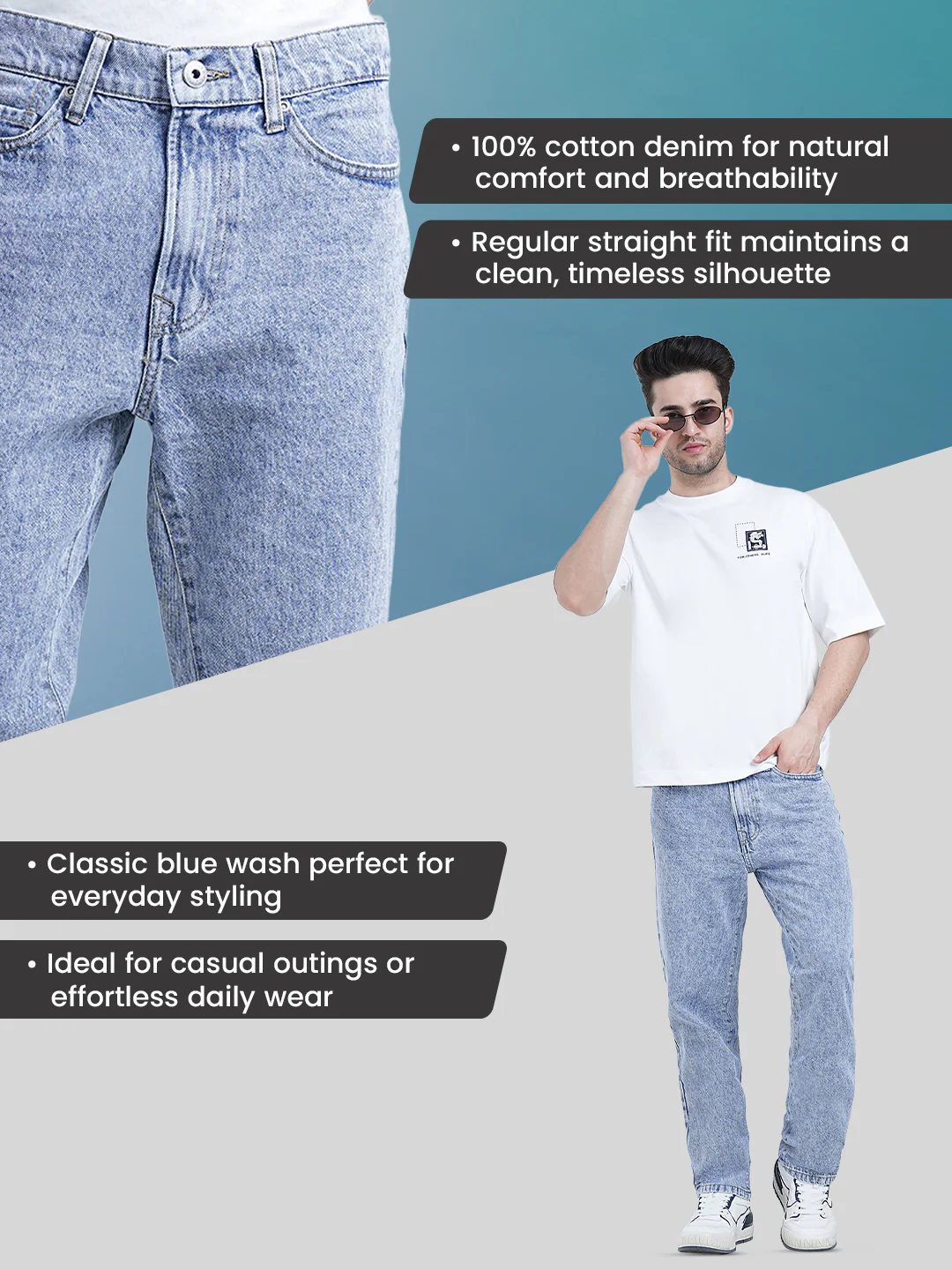 Straight Fit Blue Jeans for Men | Classic Everyday Denim - Image 2