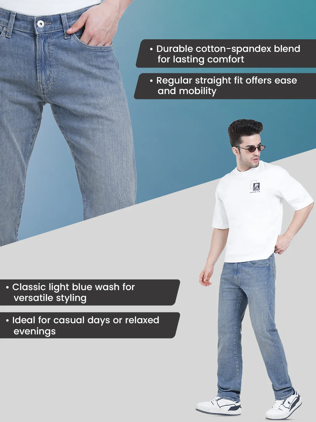 Straight Fit Light Blue Jeans for Men | Effortless Everyday Denim - Image 2