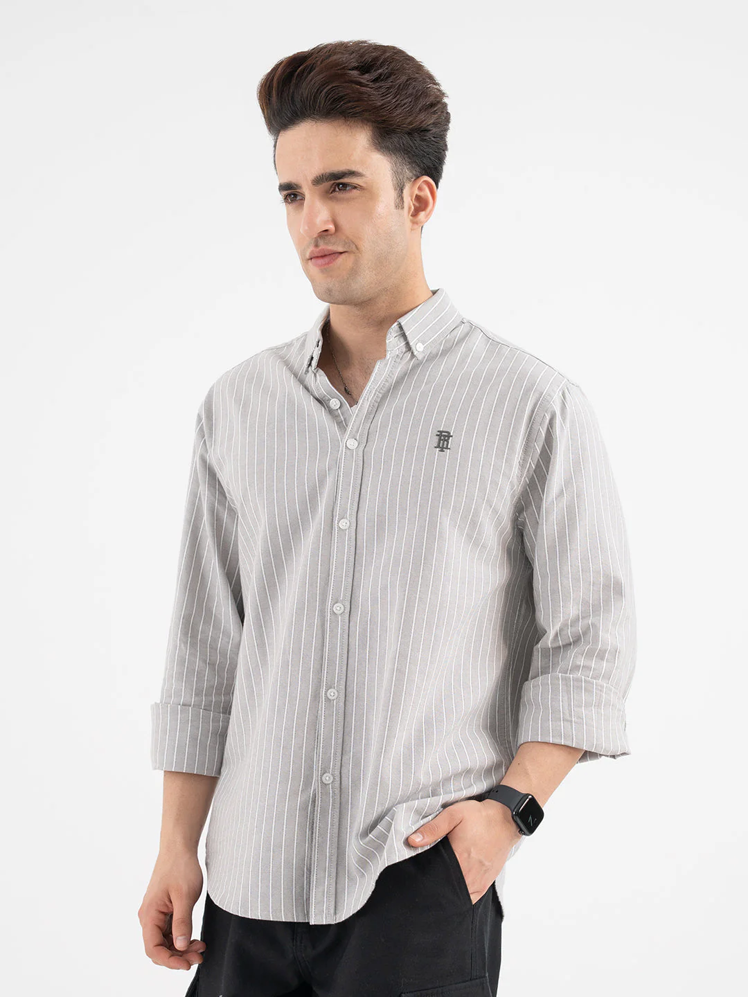 Red Tape Striped Grey Shirt for Men - Image 2