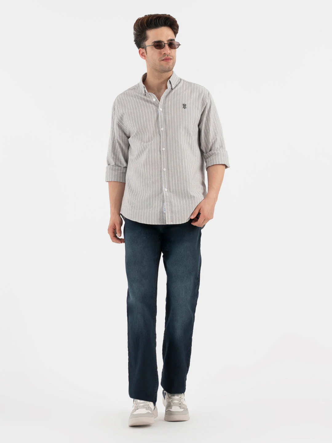 Red Tape Striped Grey Shirt for Men - Image 5