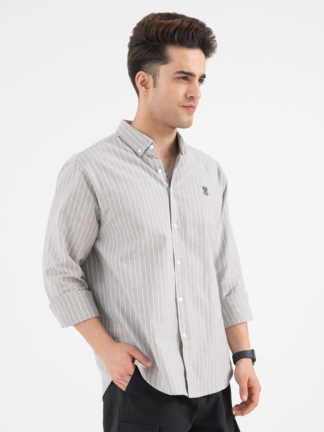 Red Tape Striped Grey Shirt for Men - Image 6