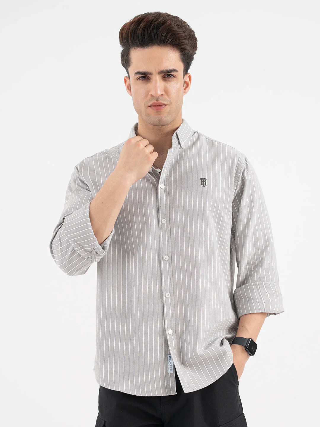 Red Tape Striped Grey Shirt for Men - Image 7