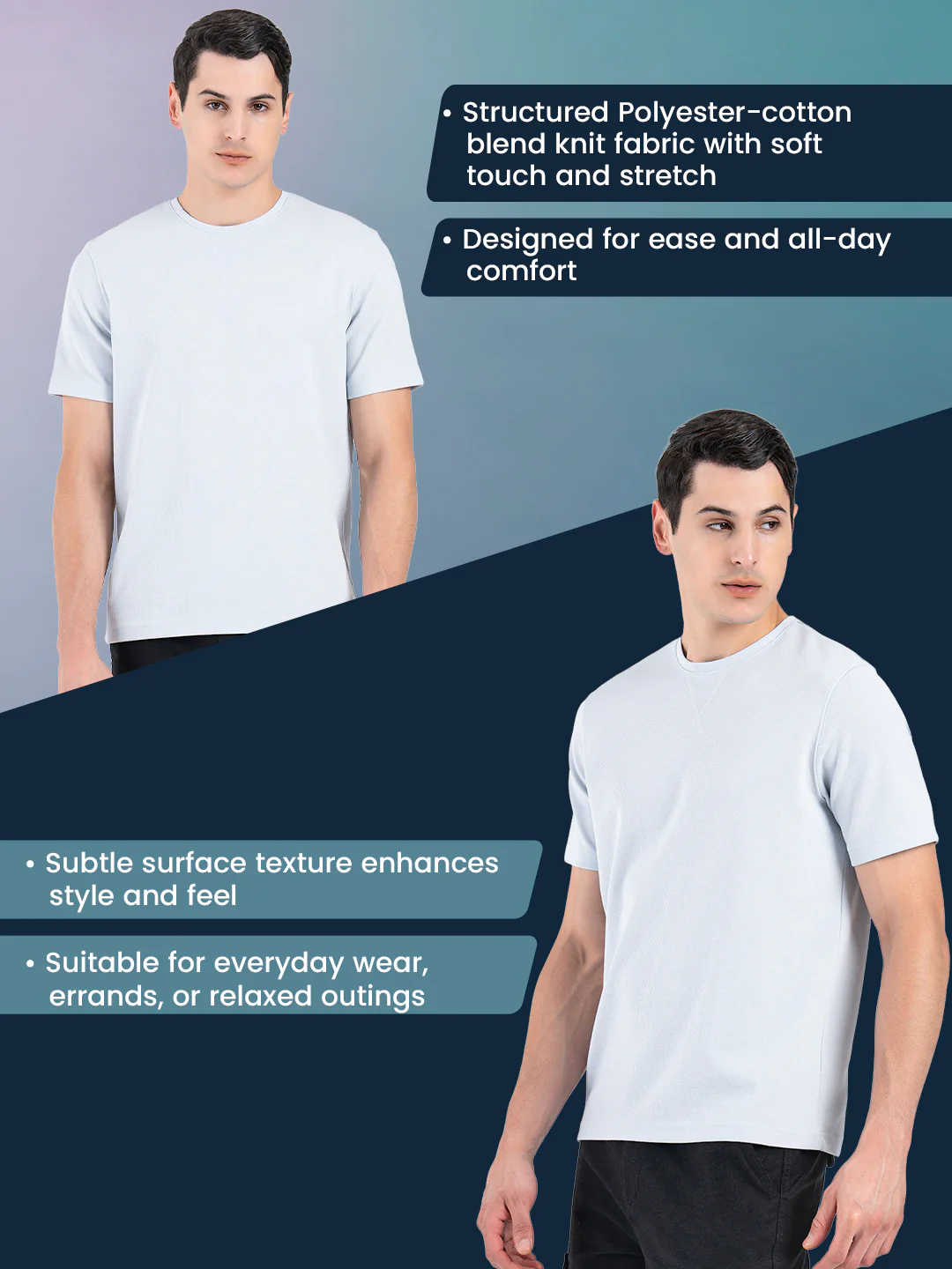 Structured Round Neck T-Shirt for Men - Image 2