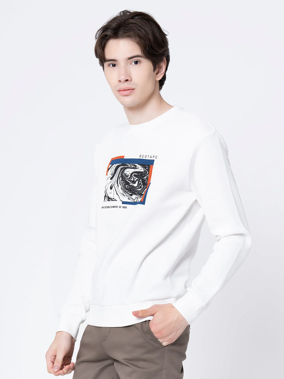 Stylish Off White Round Neck Sweatshirt for Men - Image 2