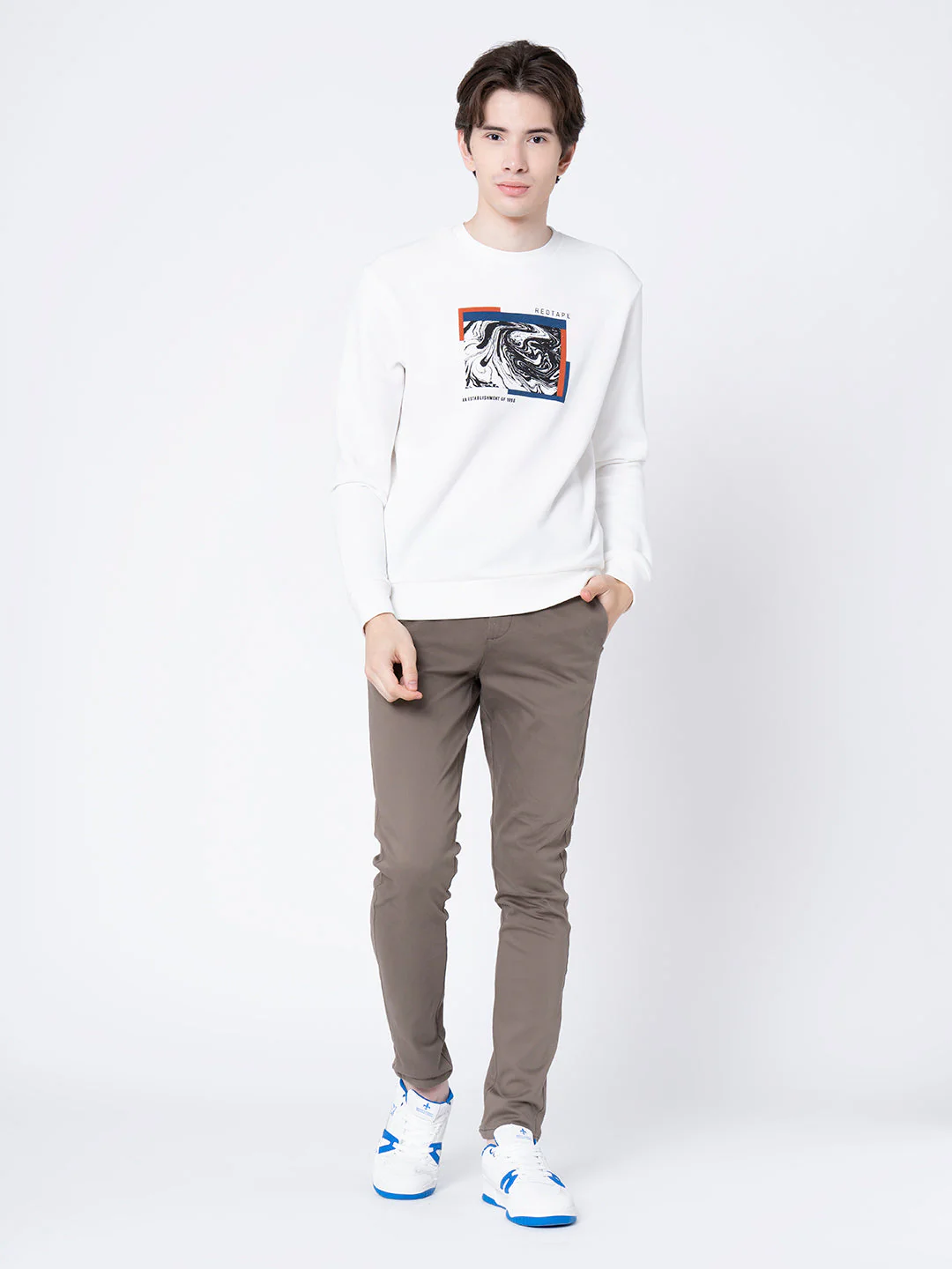 Stylish Off White Round Neck Sweatshirt for Men - Image 5