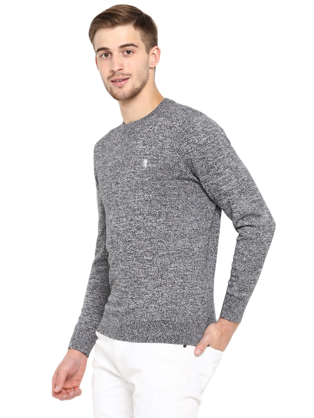 Sweaters for Men in Black | Cotton Round Neck Full Sleeve Sweater - Image 2