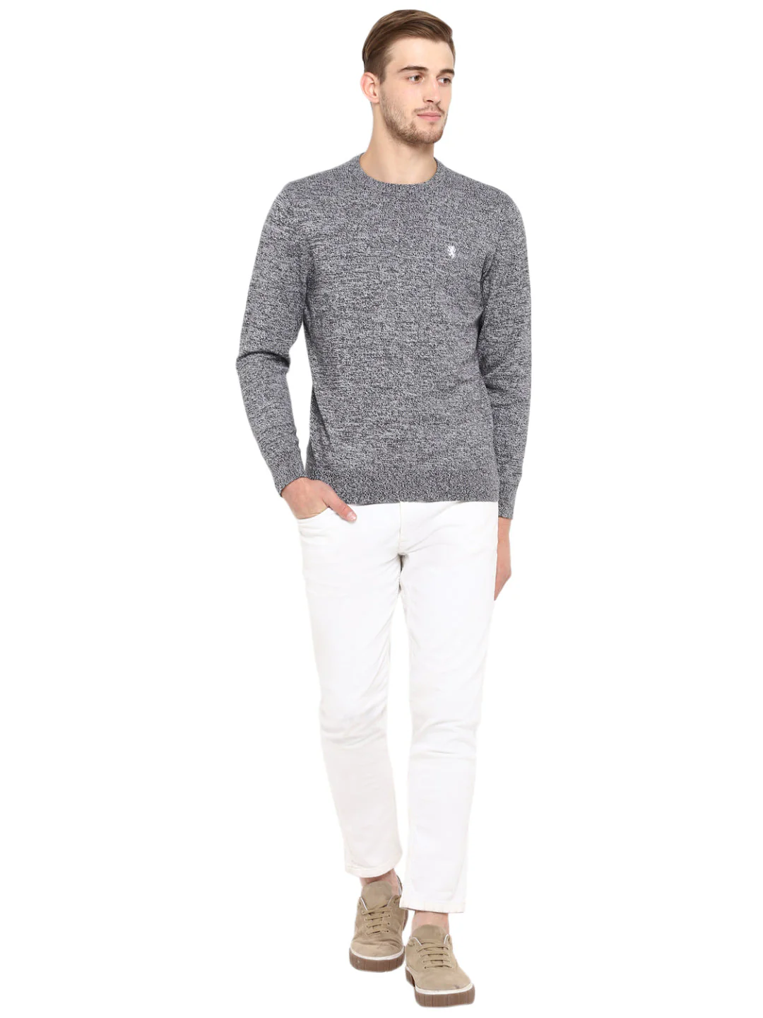 Sweaters for Men in Black | Cotton Round Neck Full Sleeve Sweater - Image 4