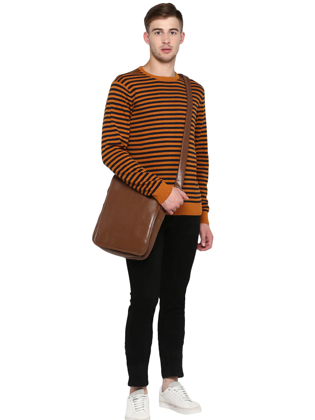 Sweaters for Men in Mustard Navy | Cotton Full Sleeve Sweater - Image 2