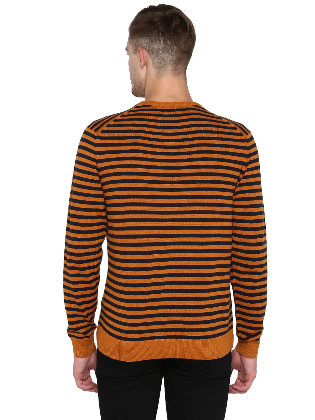 Sweaters for Men in Mustard Navy | Cotton Full Sleeve Sweater - Image 3