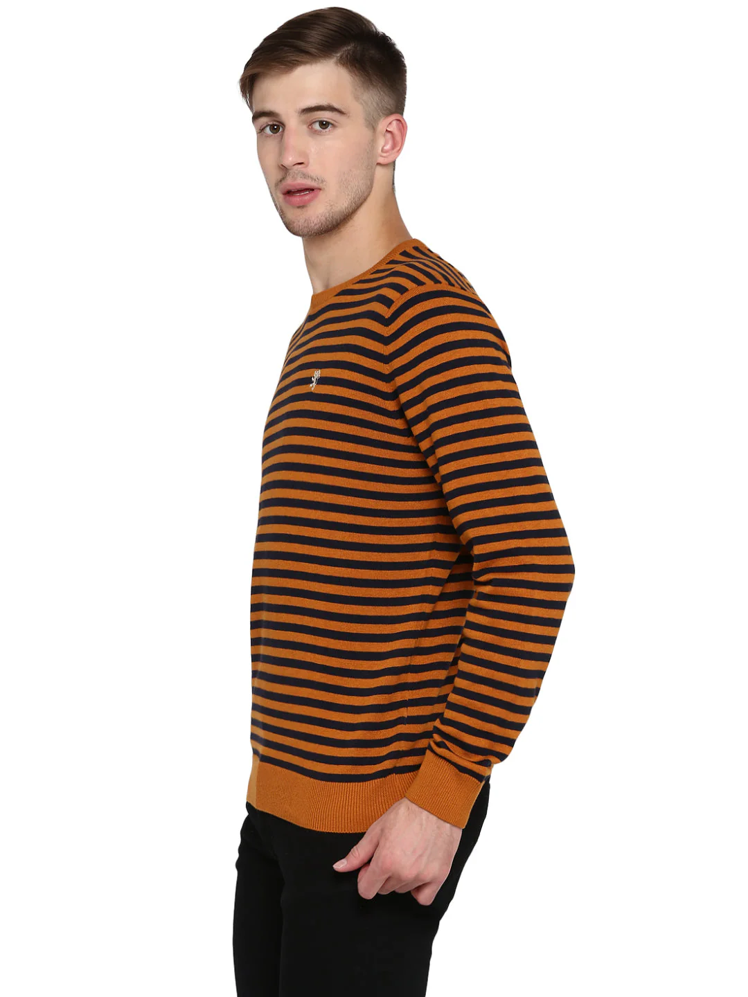 Sweaters for Men in Mustard Navy | Cotton Full Sleeve Sweater - Image 4