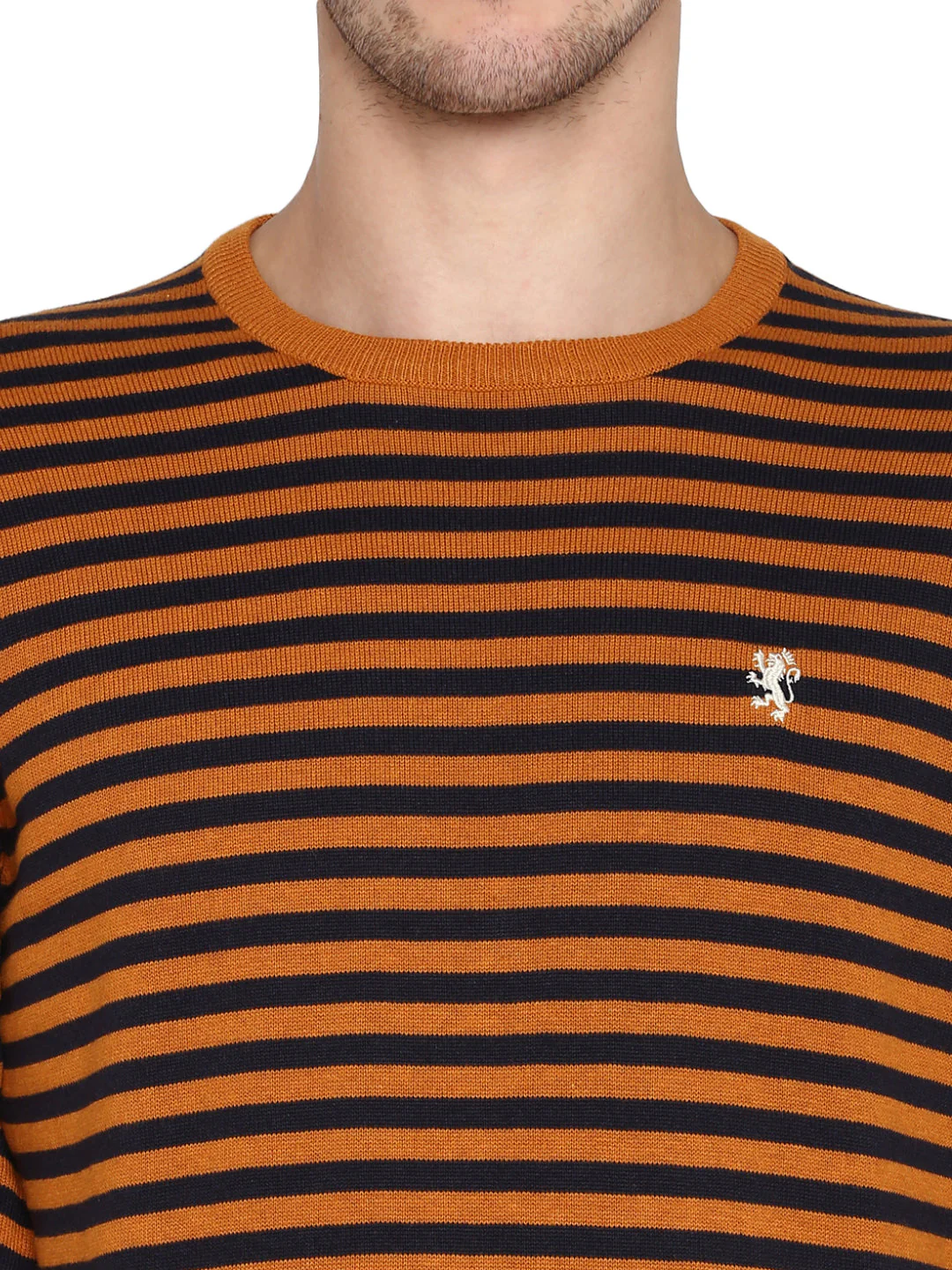 Sweaters for Men in Mustard Navy | Cotton Full Sleeve Sweater - Image 5