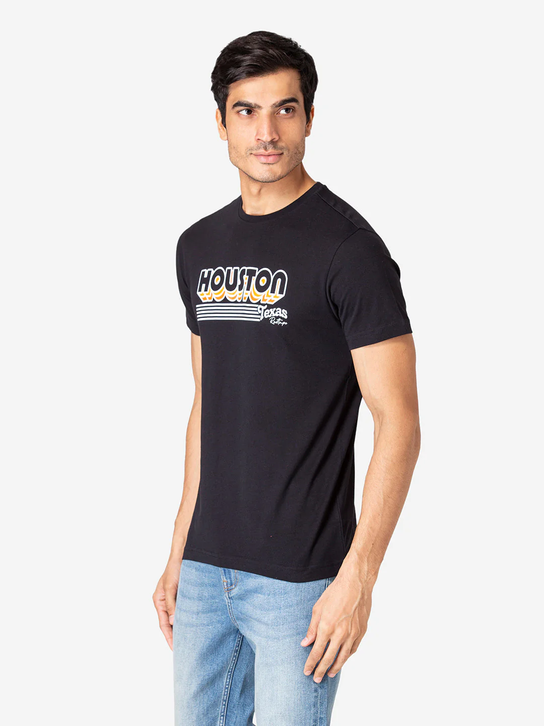 T-Shirt for Men in Black | Cotton Round Neck Printed T Shirt - Image 2