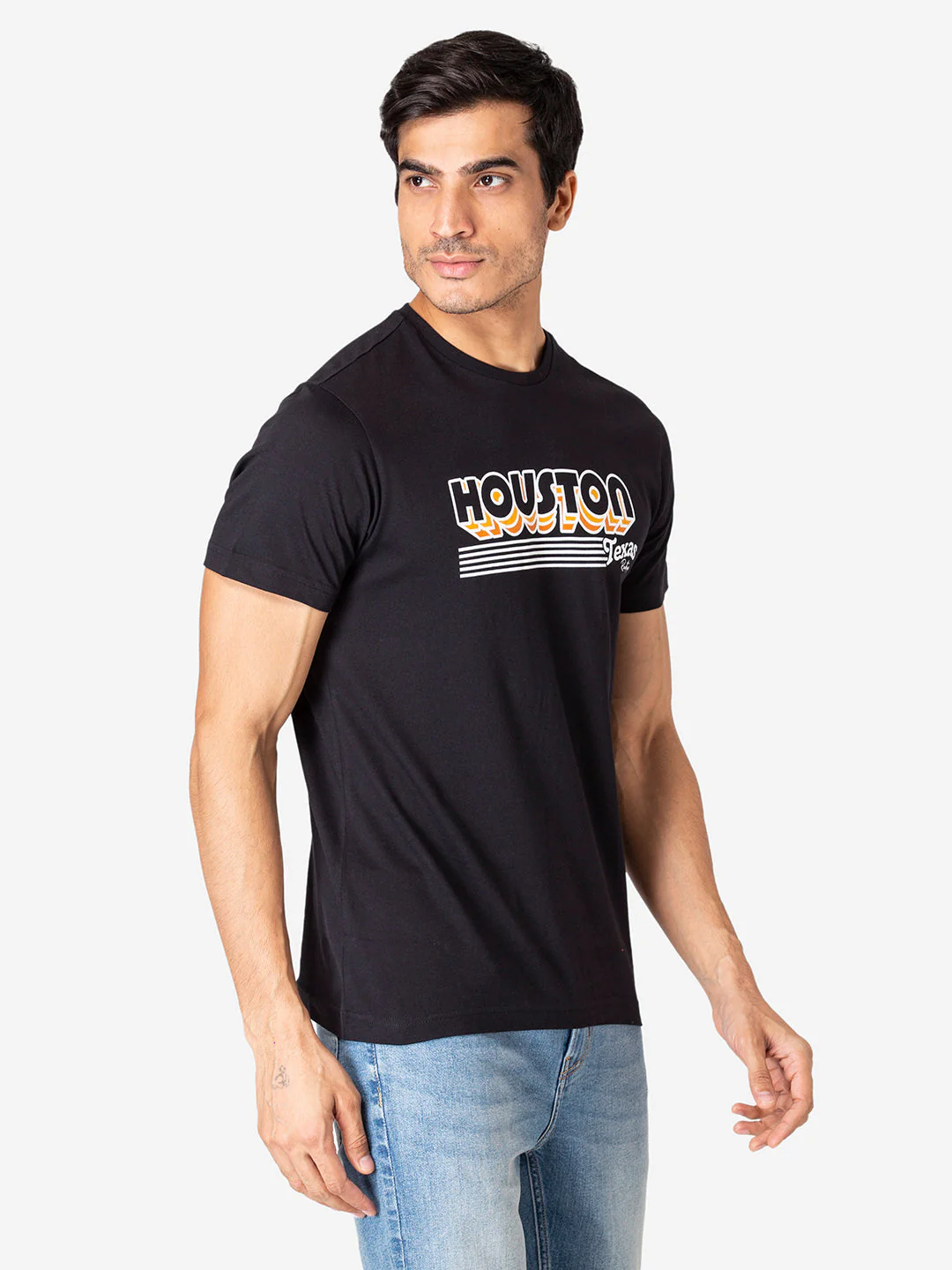T-Shirt for Men in Black | Cotton Round Neck Printed T Shirt - Image 3