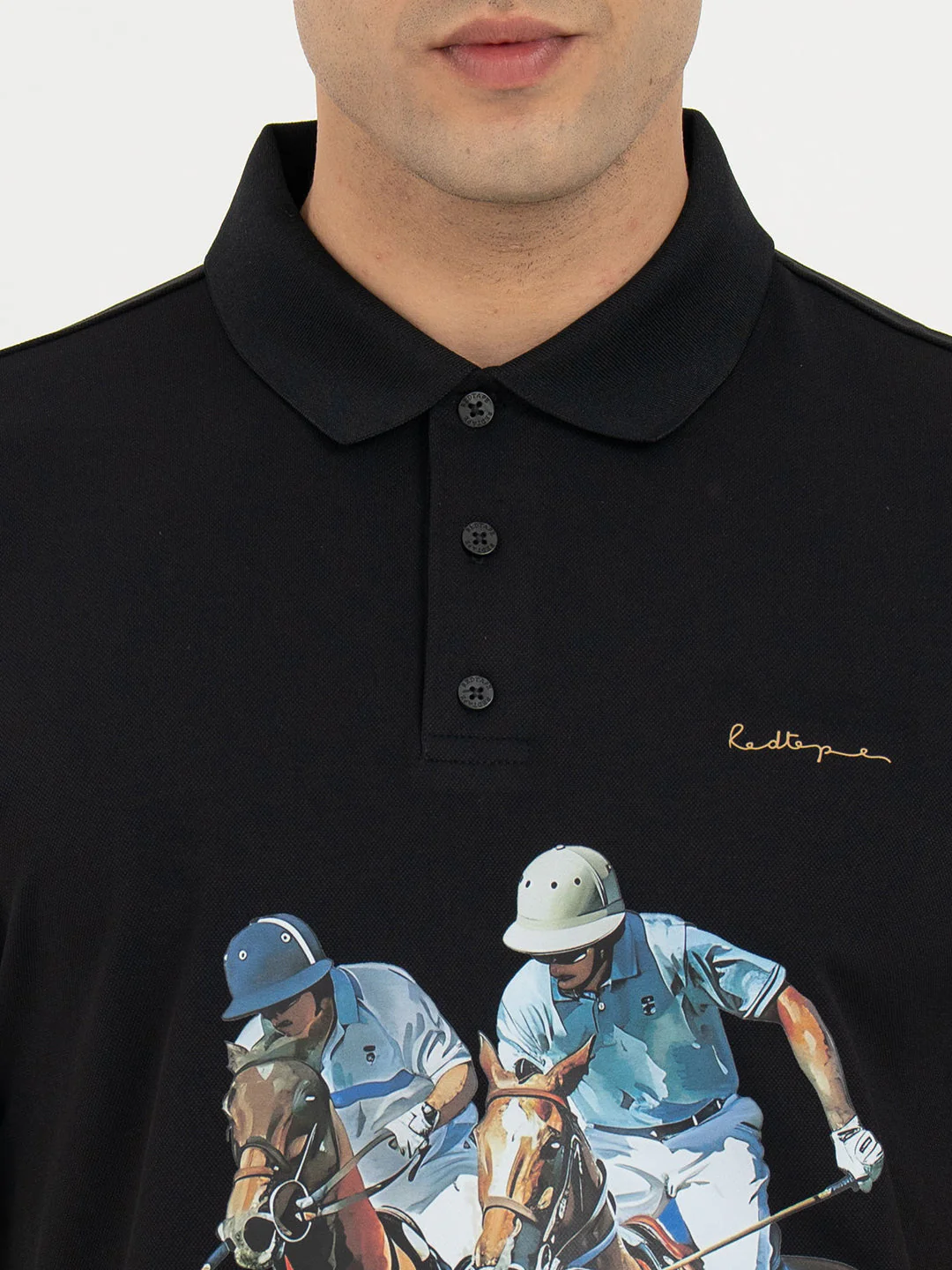 T Shirts for Men in Black | Horse Print Polo T Shirt - Image 4