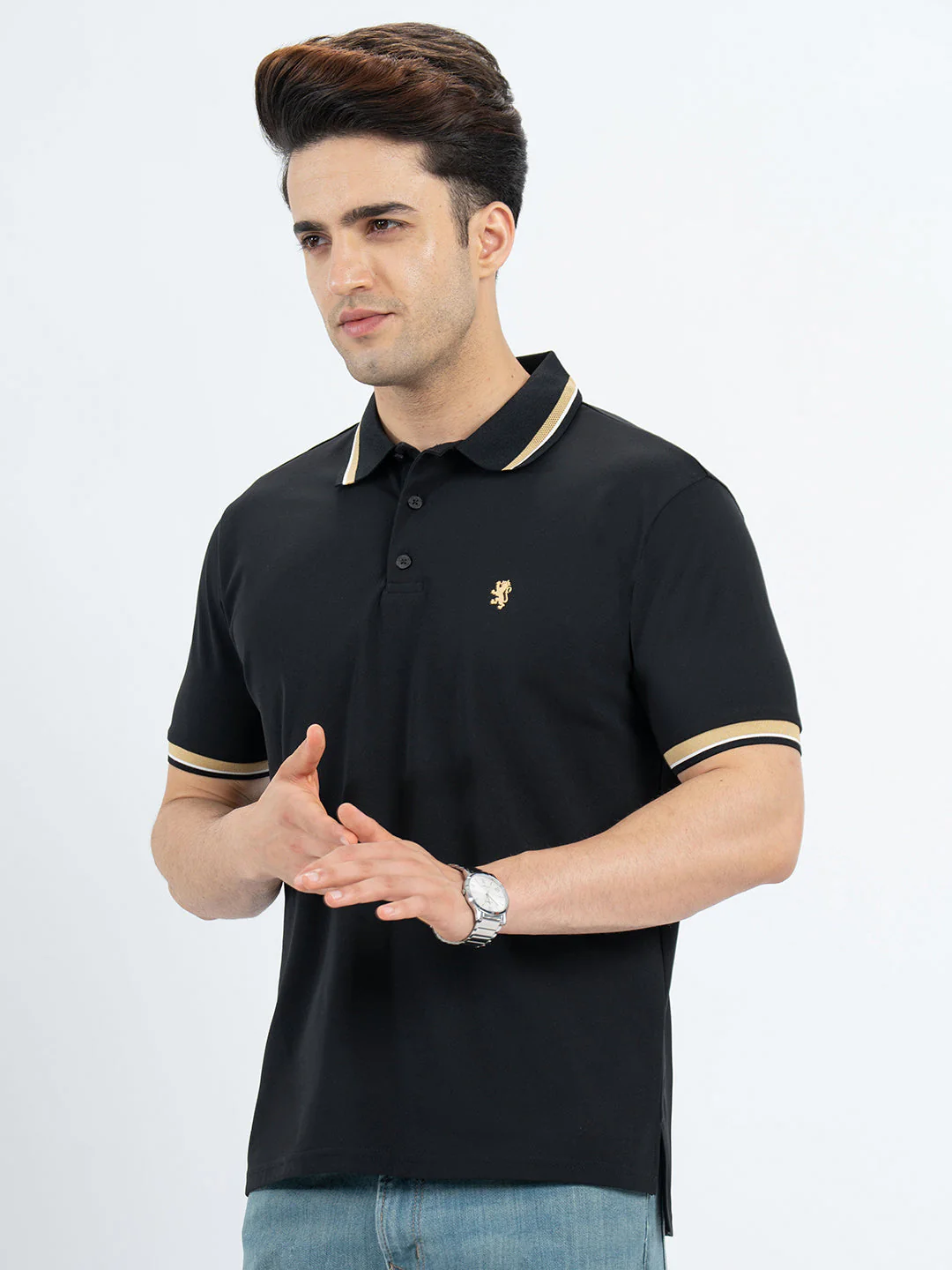 T Shirts for Men in Black | Polo Half Sleeve T Shirt - Image 2
