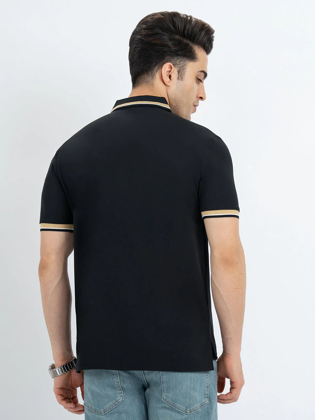 T Shirts for Men in Black | Polo Half Sleeve T Shirt - Image 3