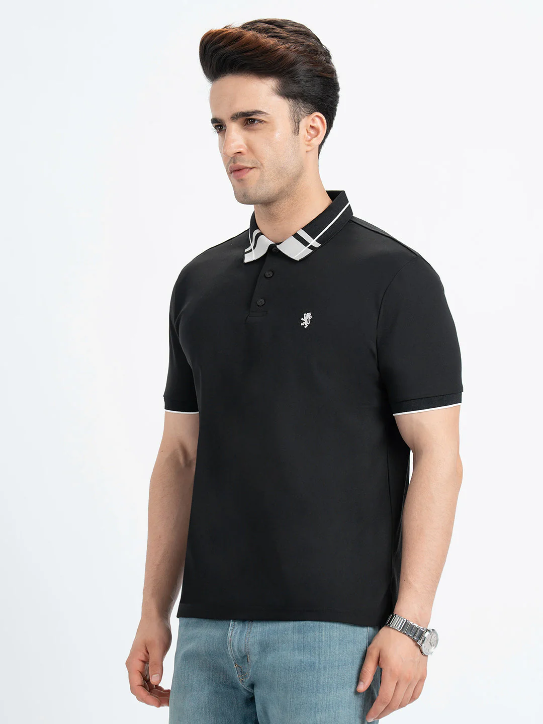 T Shirts for Men in Black | Polo Half Sleeve T Shirt - Image 2