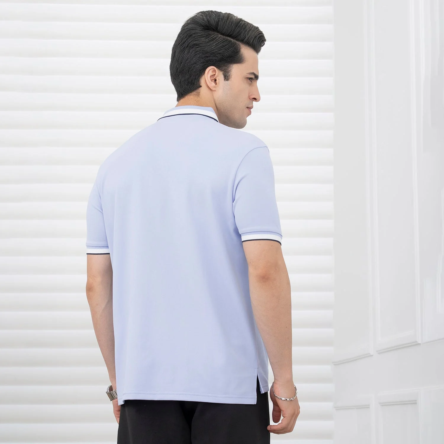 T Shirts for Men in Blue | Jacquard Collar Polo T Shirt - Image 3