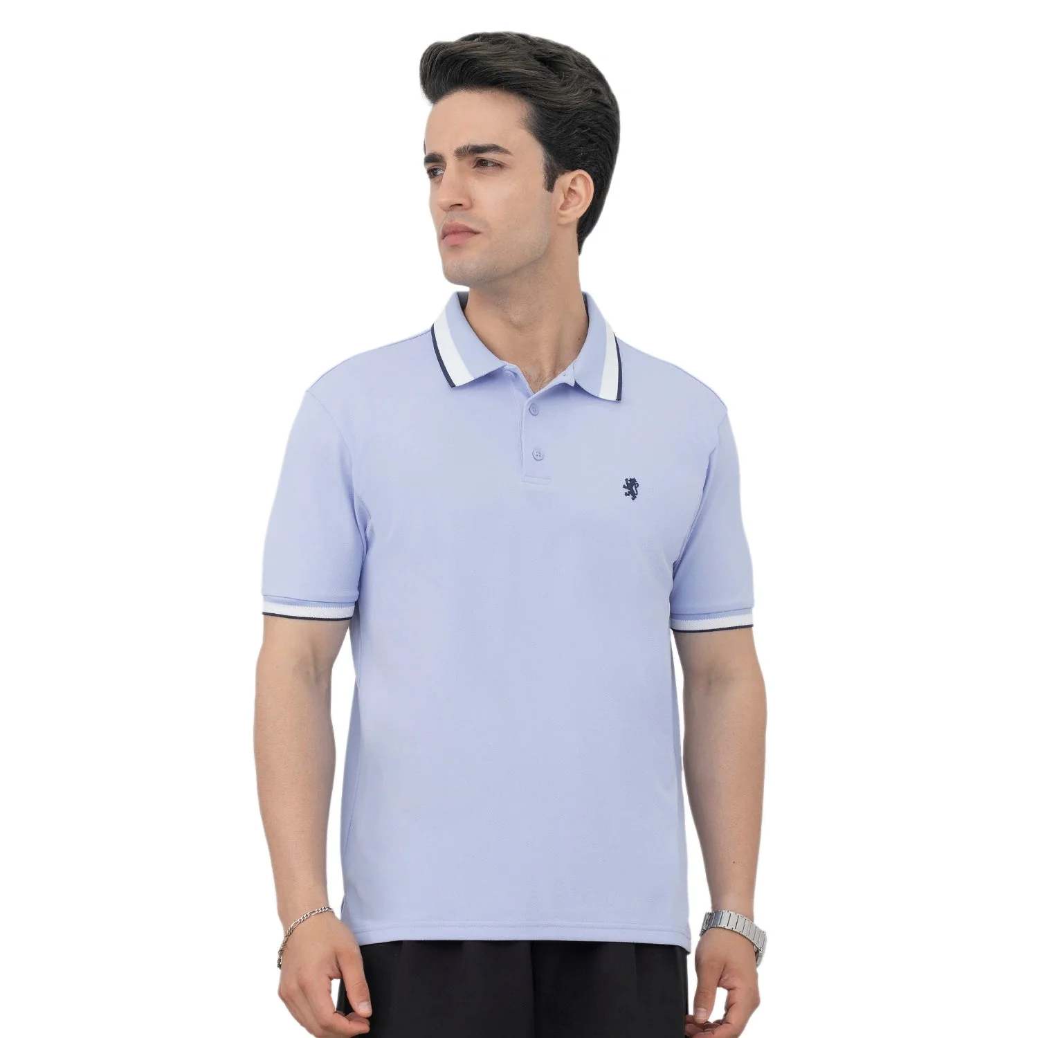 T Shirts for Men in Blue | Jacquard Collar Polo T Shirt - Image 5