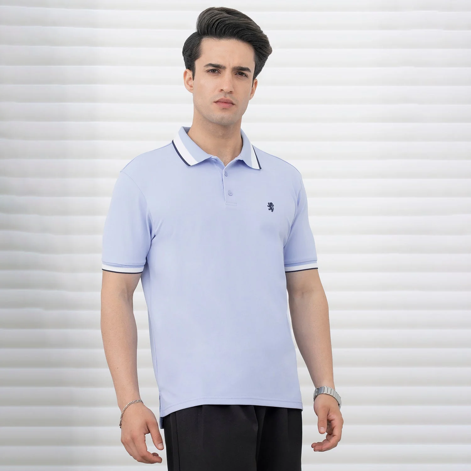 T Shirts for Men in Blue | Jacquard Collar Polo T Shirt - Image 6