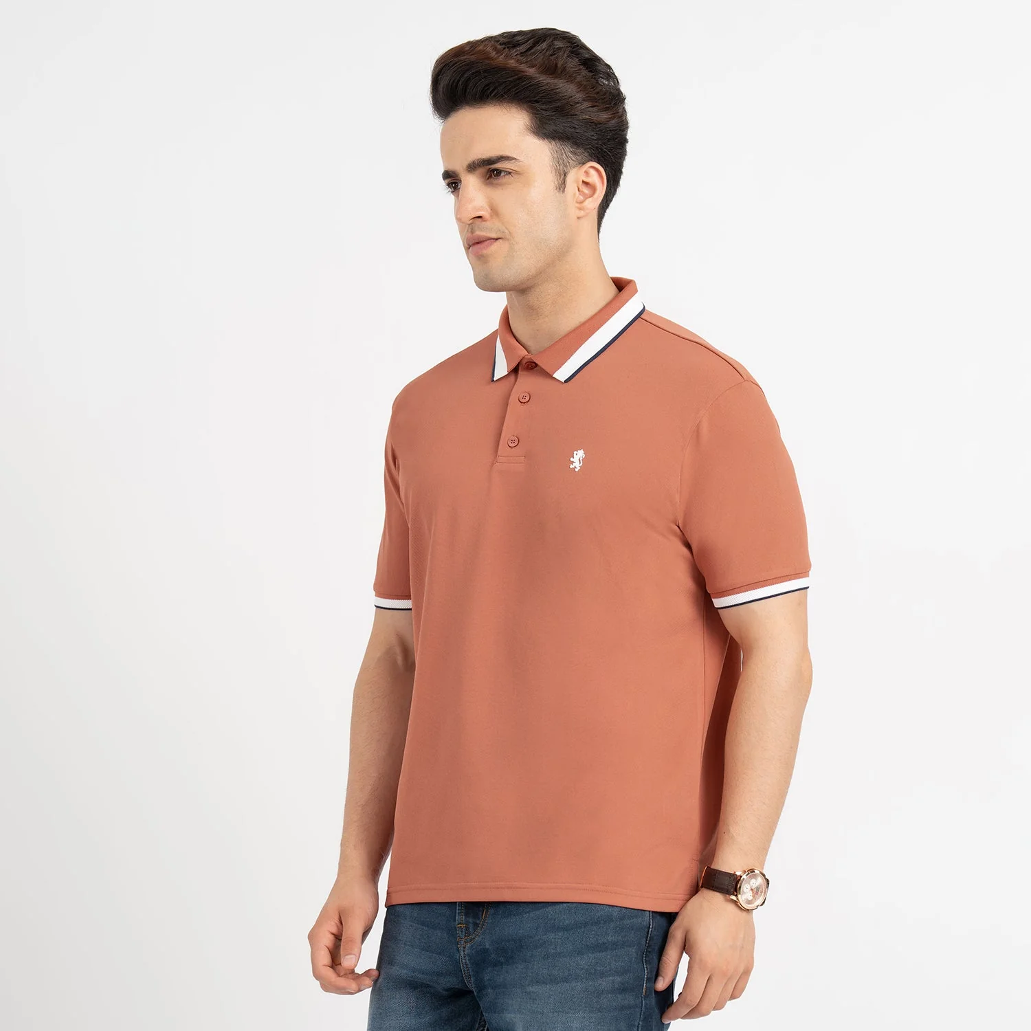 T Shirts for Men in Burnt Orange | Polo Half Sleeve T Shirt - Image 2