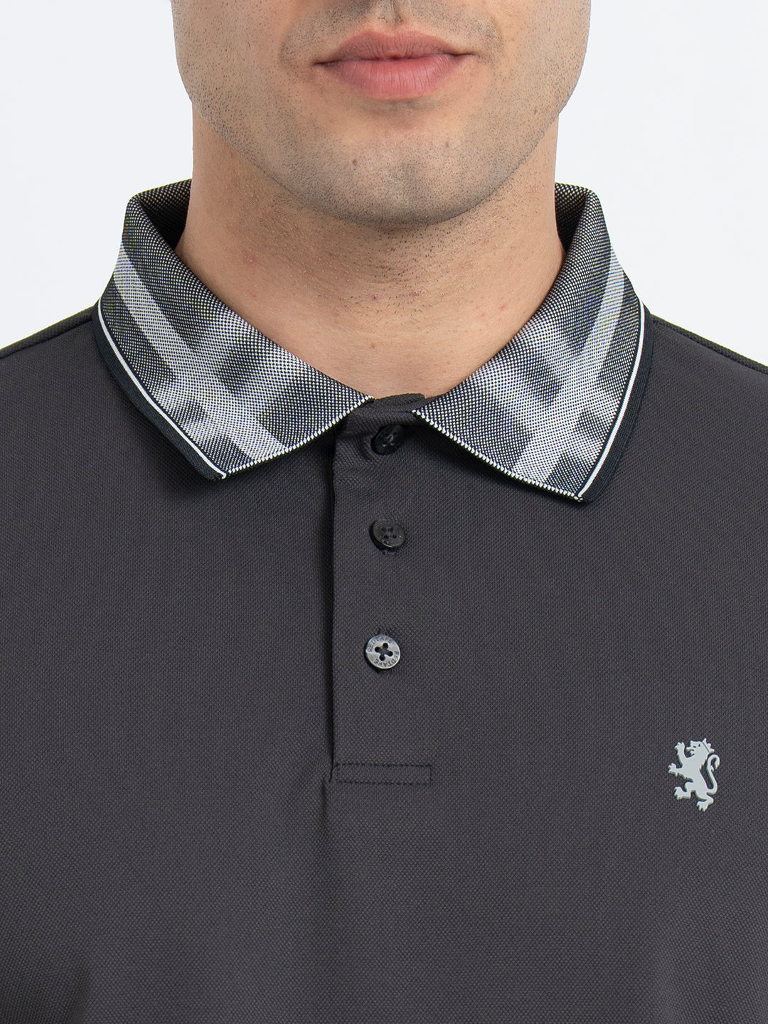 T Shirts for Men in Charcoal Grey | Jacquard Polo T Shirt - Image 4