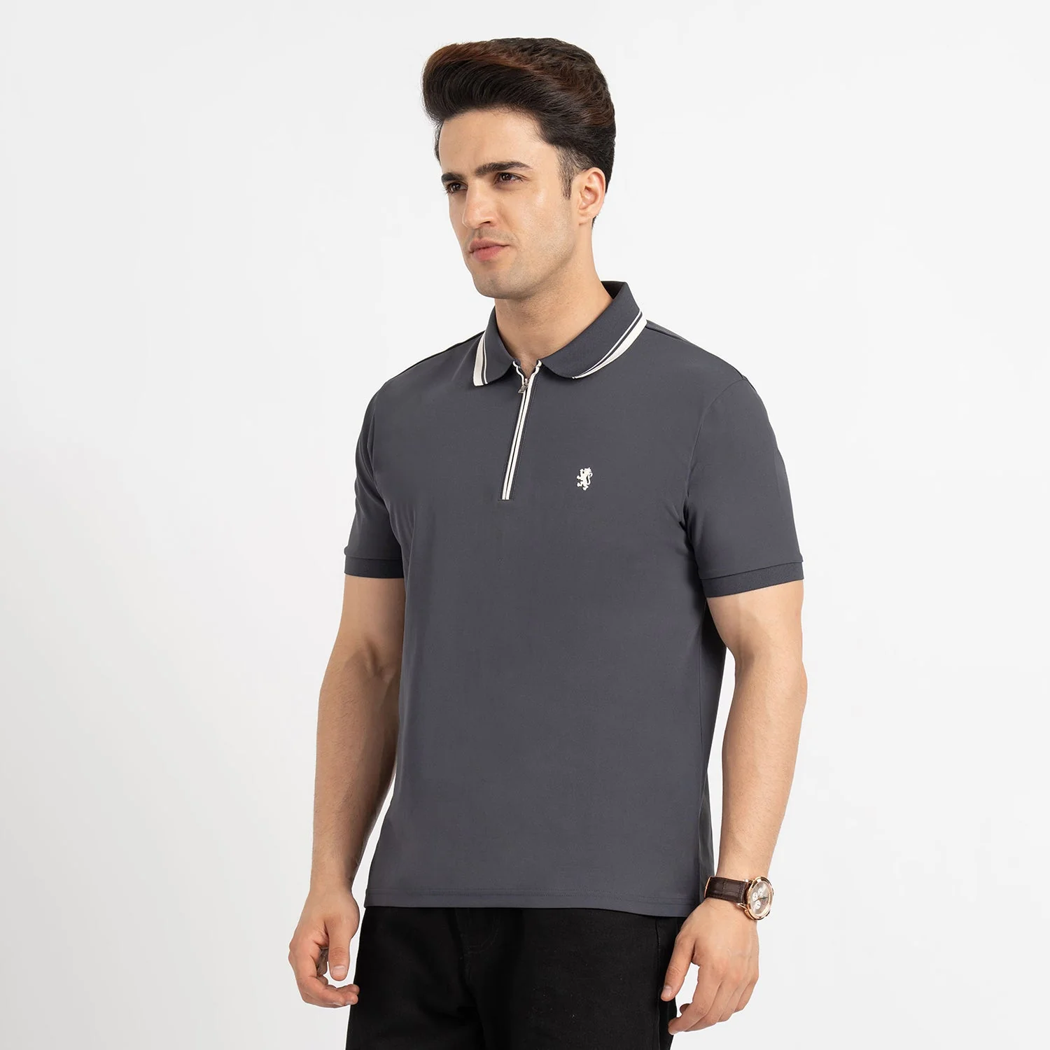 T Shirts for Men in Charcoal Grey | Polo Half Sleeve T Shirt - Image 2